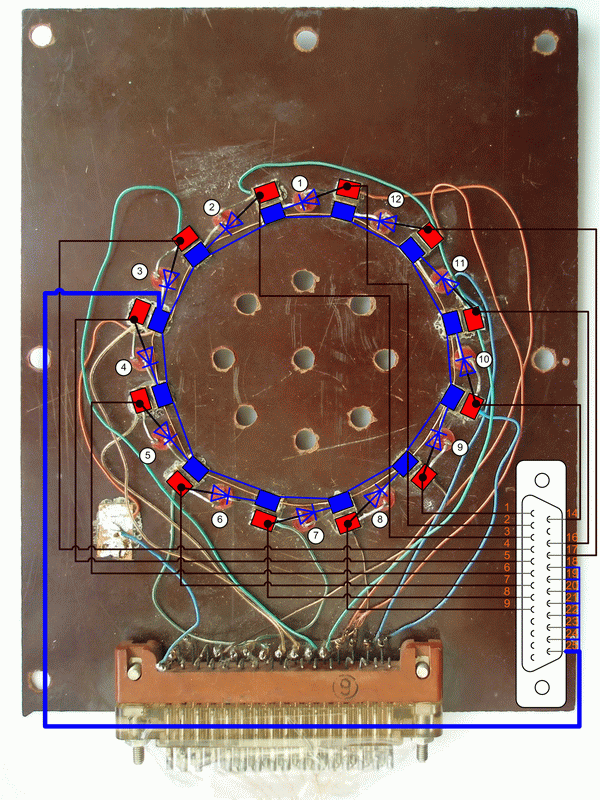Проекция схемы на панель светодиодов